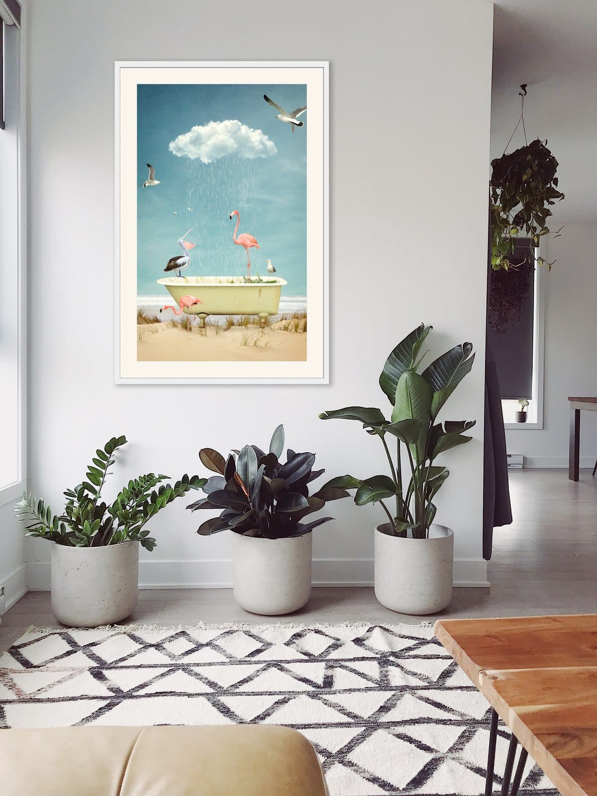 Birdbath displayed on a wall