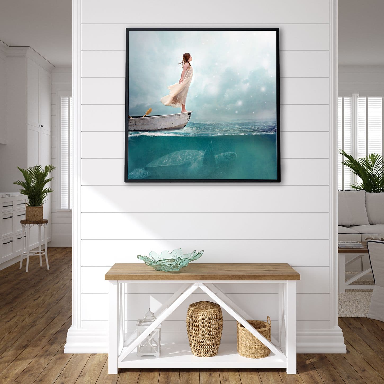 Girl standing in a boat with underwater scene, portrait hanging in a sunroom — Dana Klein individual portrait photography, Park City Utah